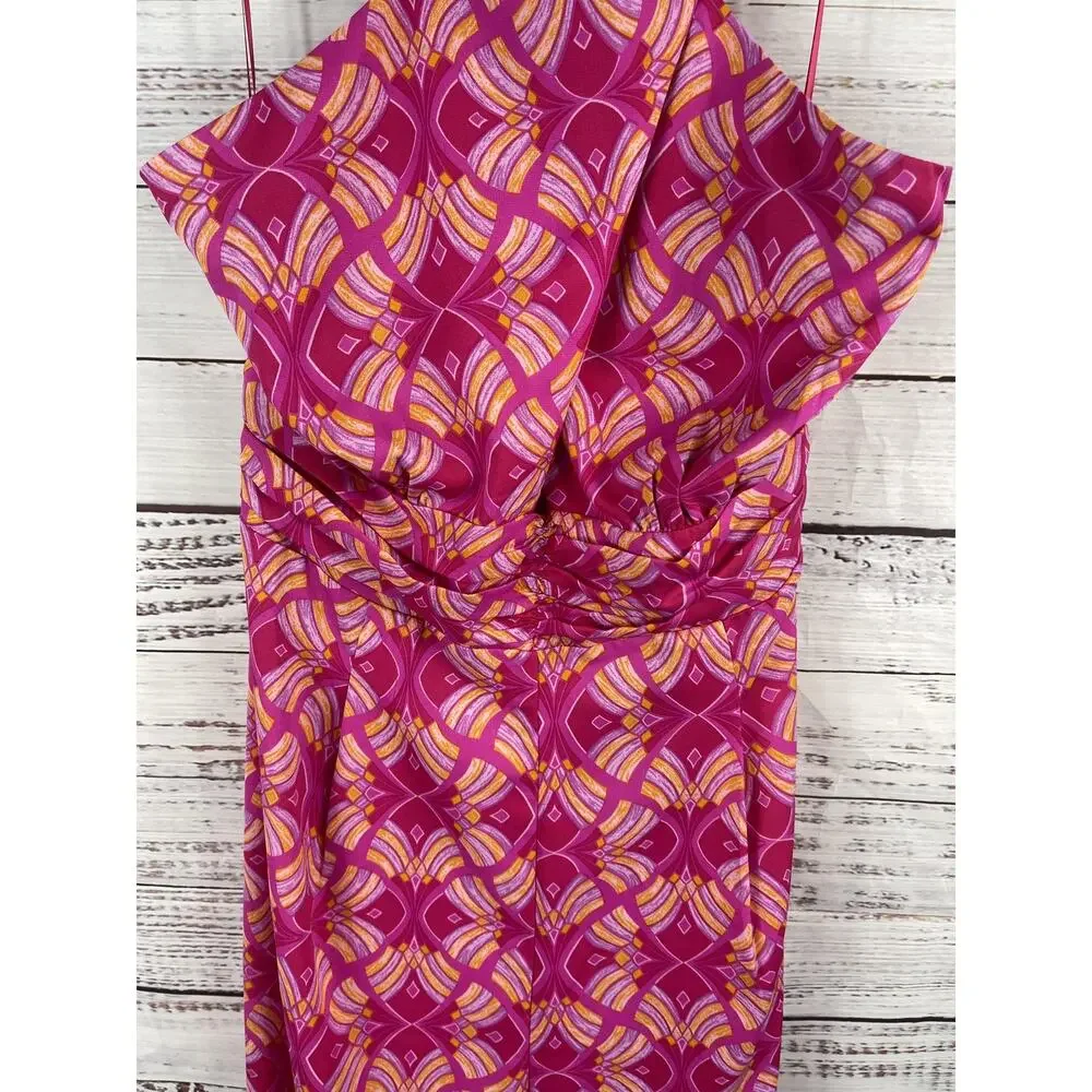 Impressions Jumpsuit Women's Small Pink Geometric Halter Backless Wide Leg - Picture 5 of 12